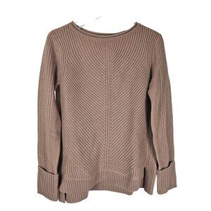 Vince Wool Cashmere Diagonal Ribbed Sweater S Camel Neutral Quiet Luxury Preppy